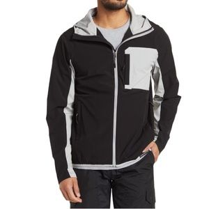 BE BOUNDLESS Colorblock Hooded Stretch Nylon Long Sleeve Jacket, Black & Grey